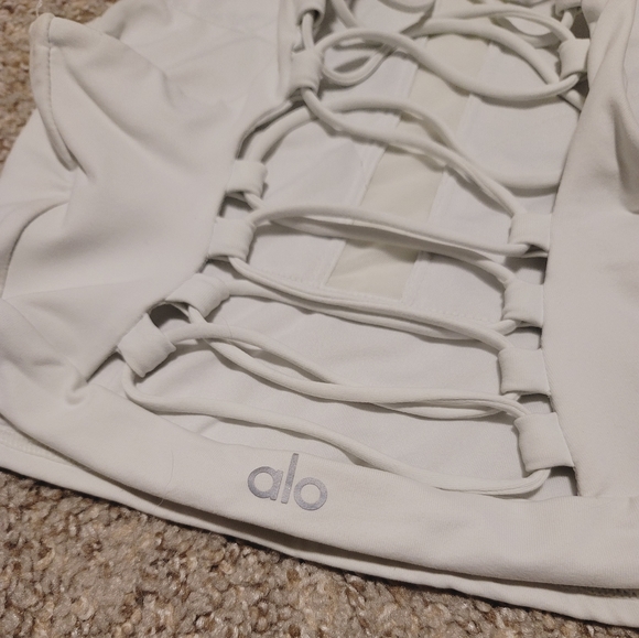 Alo yoga movement sports bra crop top seaglass marine mint lace up small - Picture 6 of 8